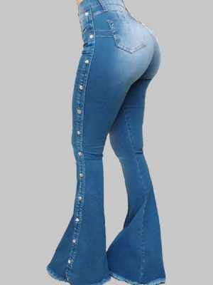 Calças Jeans Com Zíper Slim Feminino Com Botão Gradiente Bellbottoms