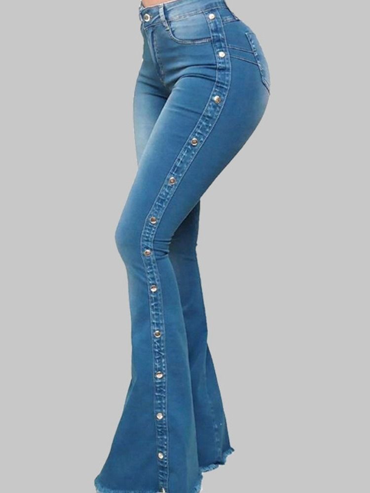 Calças Jeans Com Zíper Slim Feminino Com Botão Gradiente Bellbottoms