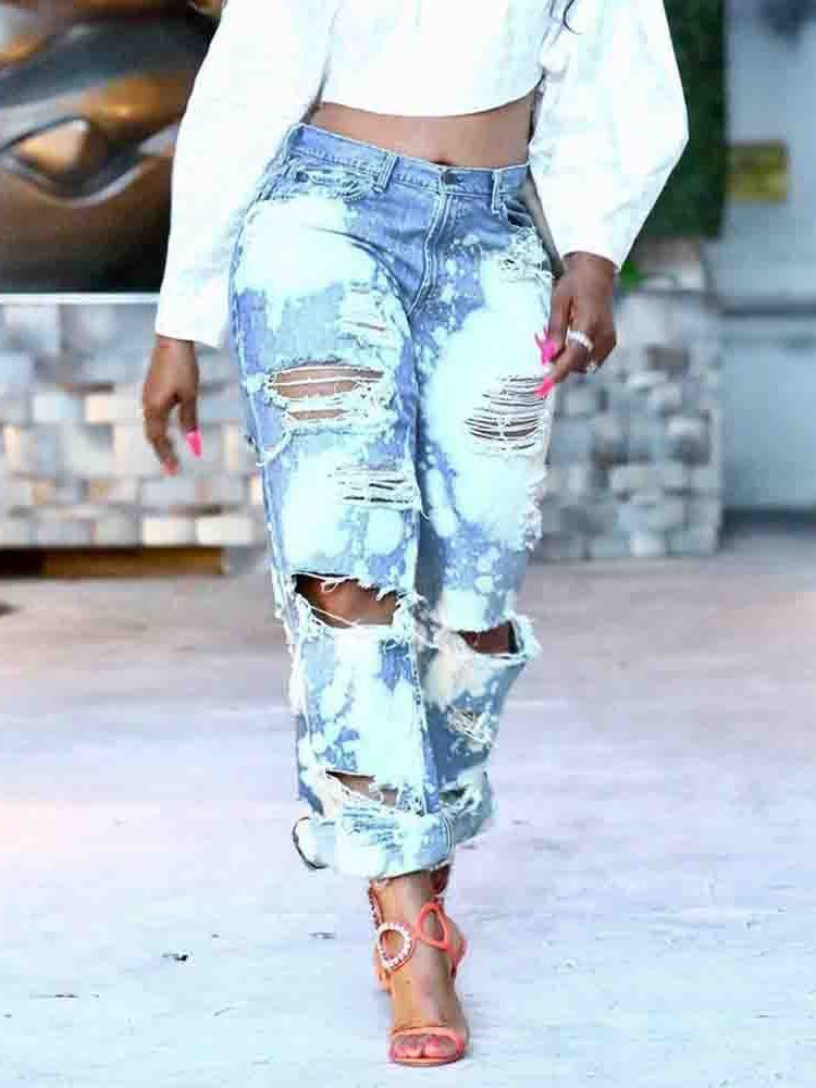 Calças Jeans Femininas Com Cintura Alta E Reta Solta