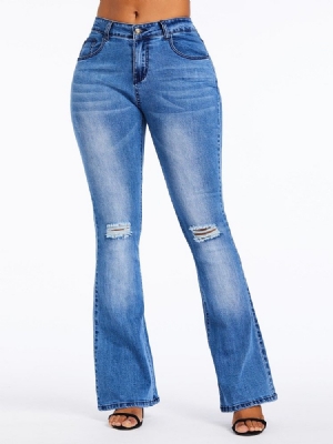 Calças Jeans Femininas Com Zíper De Cintura Alta E Cintura Alta Com Furo Liso