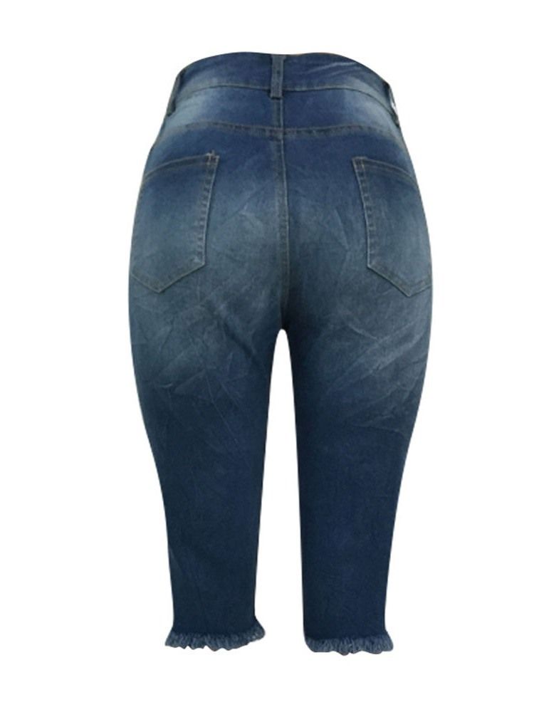 Calças Jeans Femininas Rasgadas Magras De Cintura Alta