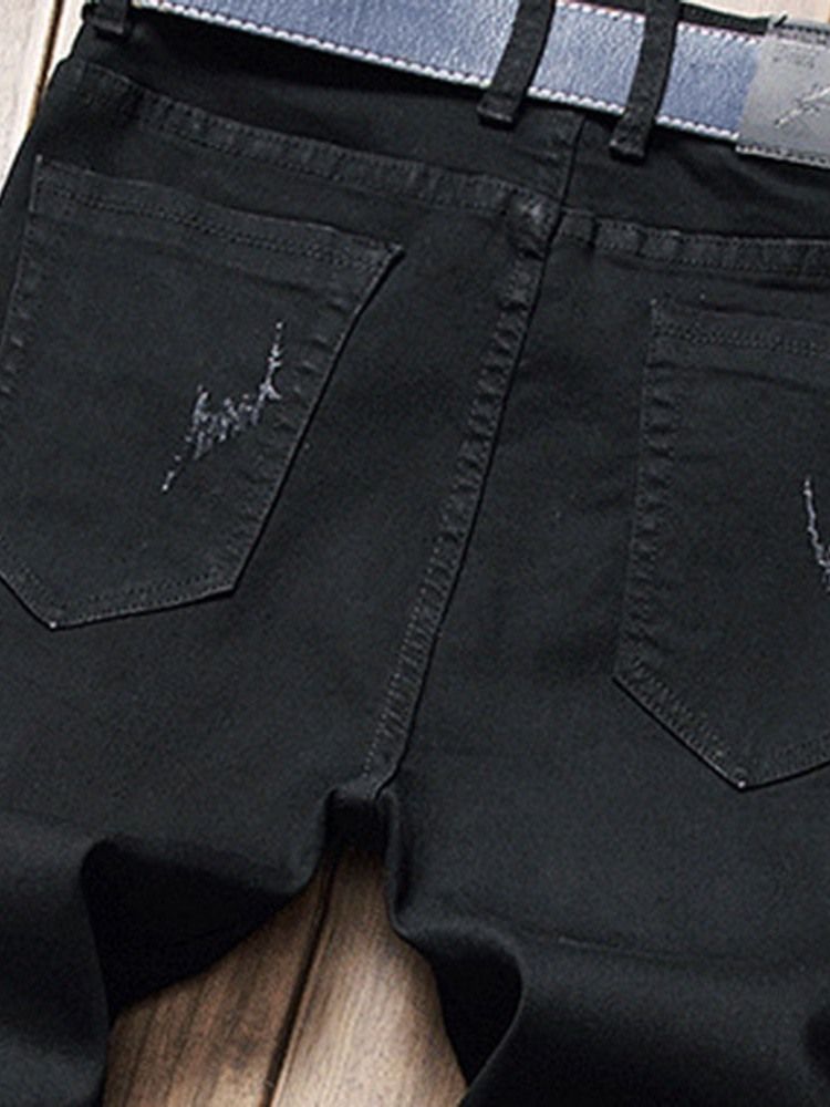 Calças Jeans Masculinas Com Bordado Reto Com Zíper De Cintura Média