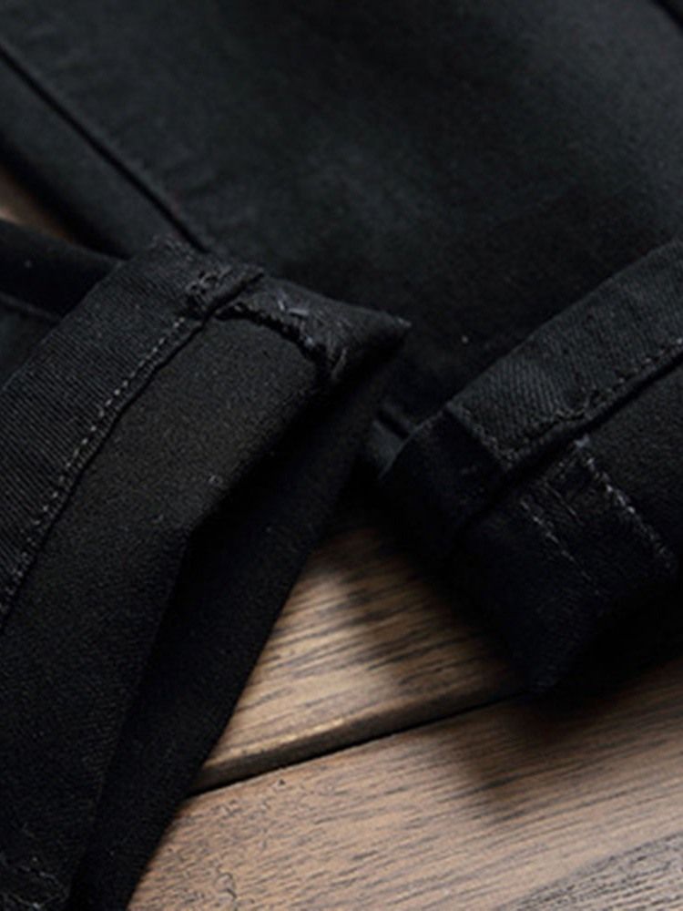 Calças Jeans Masculinas Com Bordado Reto Com Zíper De Cintura Média