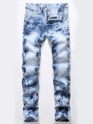 Calças Jeans Masculinas Com Zíper De Cintura Média