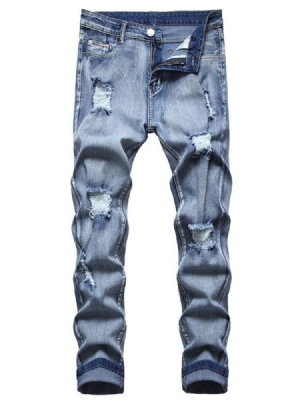 Calças Jeans Masculinas Com Zíper De Cintura Média E Gradiente