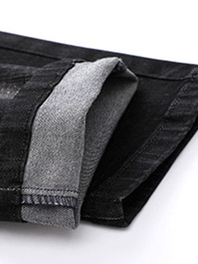 Calças Jeans Masculinas Com Zíper Reto De Cintura Média