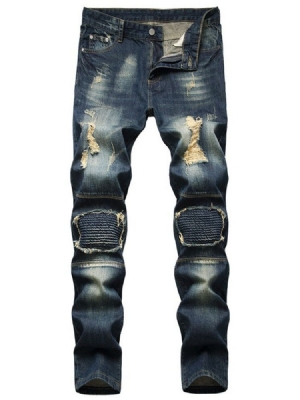 Calças Jeans Masculinas Com Zíper Reto E Cintura Média
