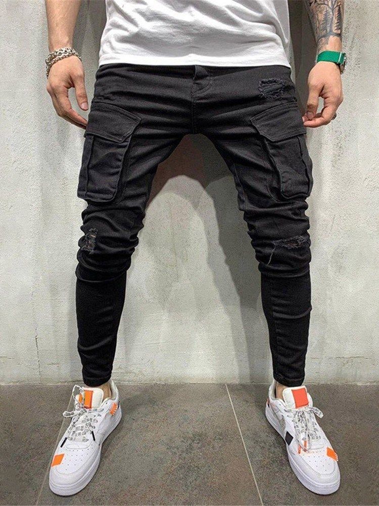 Calças Lápis Buraco Simples Europeu Jeans Masculino