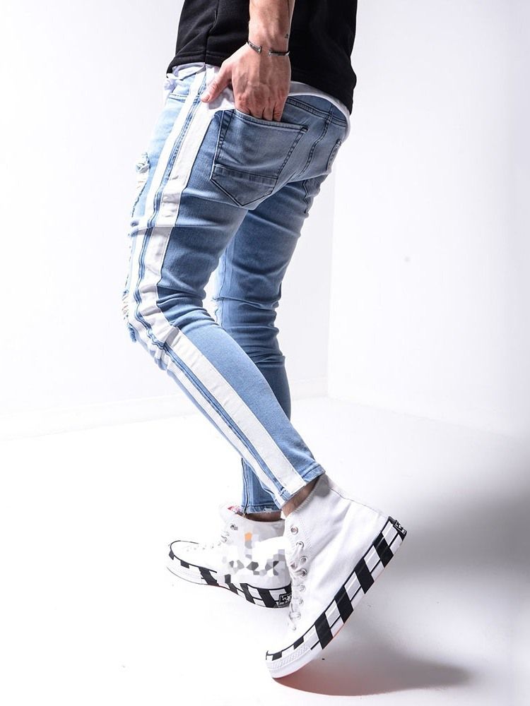 Calças Lápis Hole Masculino Zipper Sports Jeans