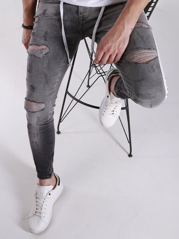 Calças Lápis Hole Masculino Zipper Sports Jeans