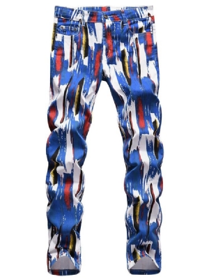 Estampa Jeans Masculino Com Zíper De Cintura Média