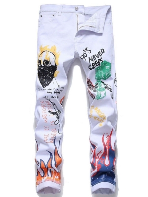 Imprimir Carta Com Zíper Cintura Média Calça Jeans Slim Masculina