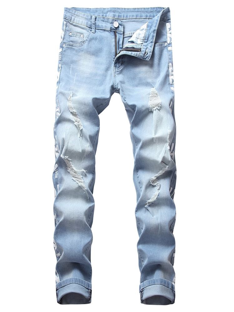 Imprimir Straight Letter Zipper Mens Casual Jeans