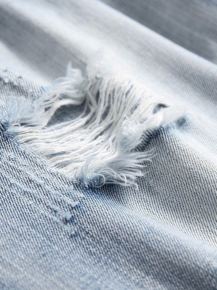 Jeans Casuais Masculinos Com Zíper Reto E Buraco Micro-elástico