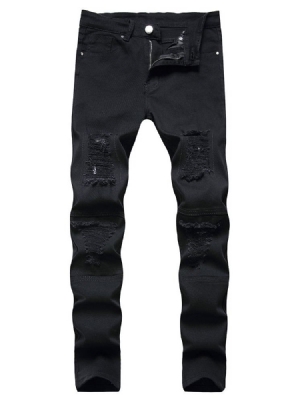 Jeans Casual Hole Plain Straight Zipper Casual Masculino