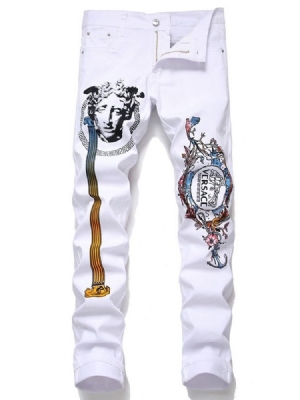 Jeans Coreano De Cintura Média Estampado Reto Masculino