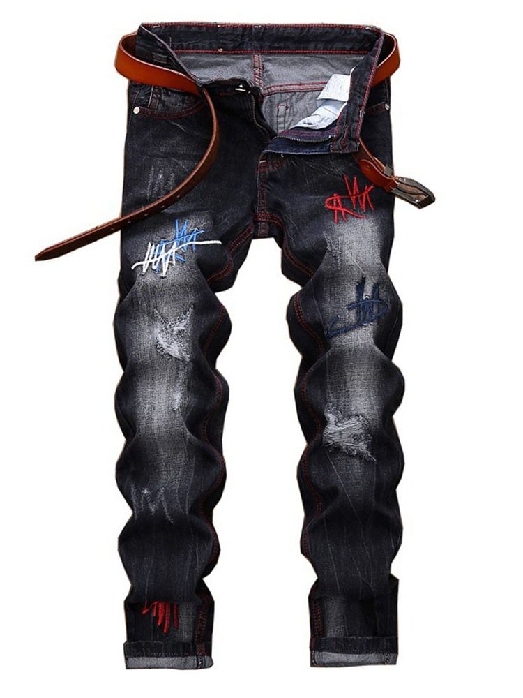 Jeans Europeus Masculinos De Cintura Média Reta Usados