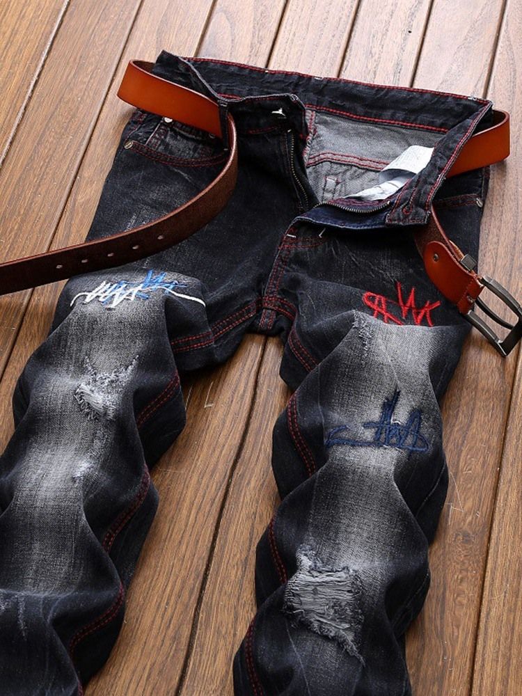 Jeans Europeus Masculinos De Cintura Média Reta Usados