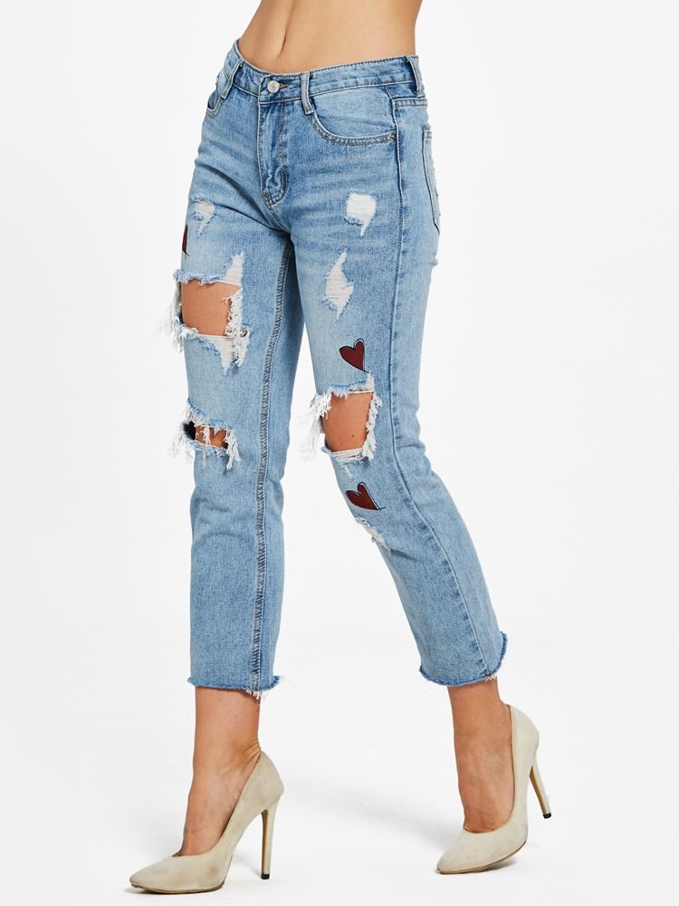 Jeans Femininos Slim Hole Na Altura Do Tornozelo