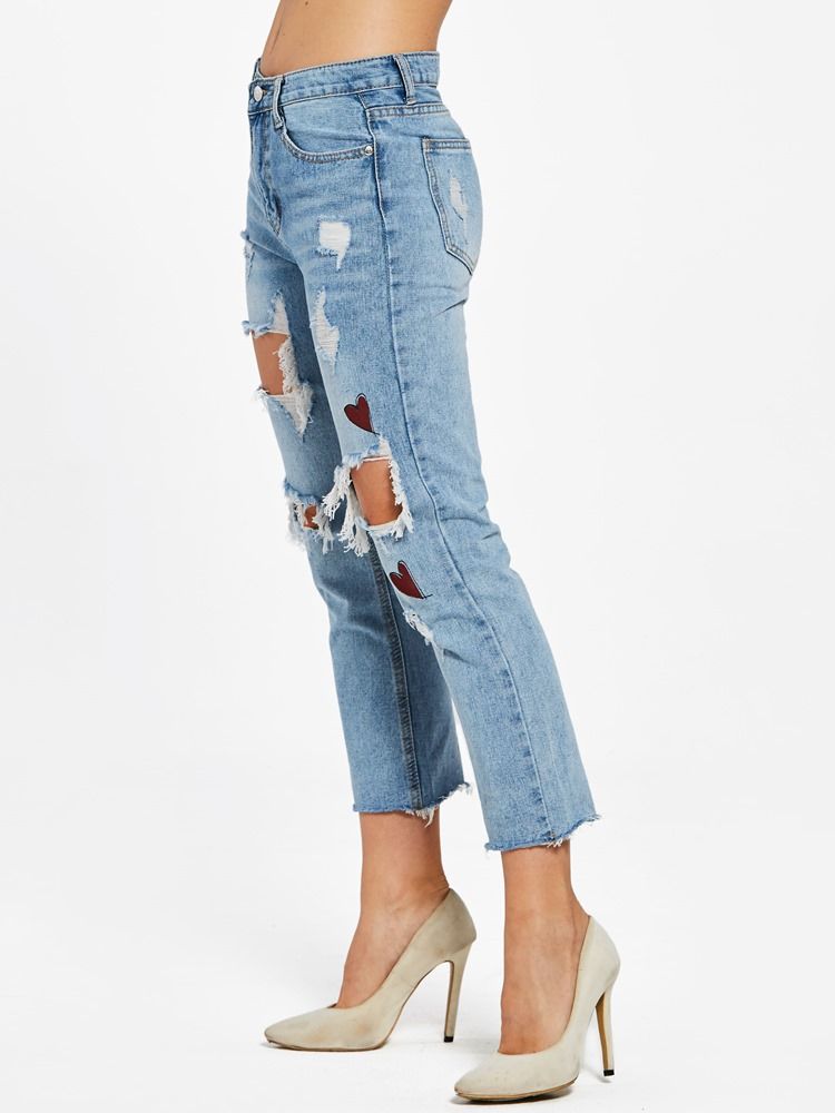 Jeans Femininos Slim Hole Na Altura Do Tornozelo