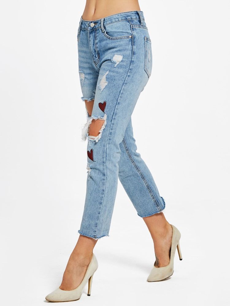 Jeans Femininos Slim Hole Na Altura Do Tornozelo