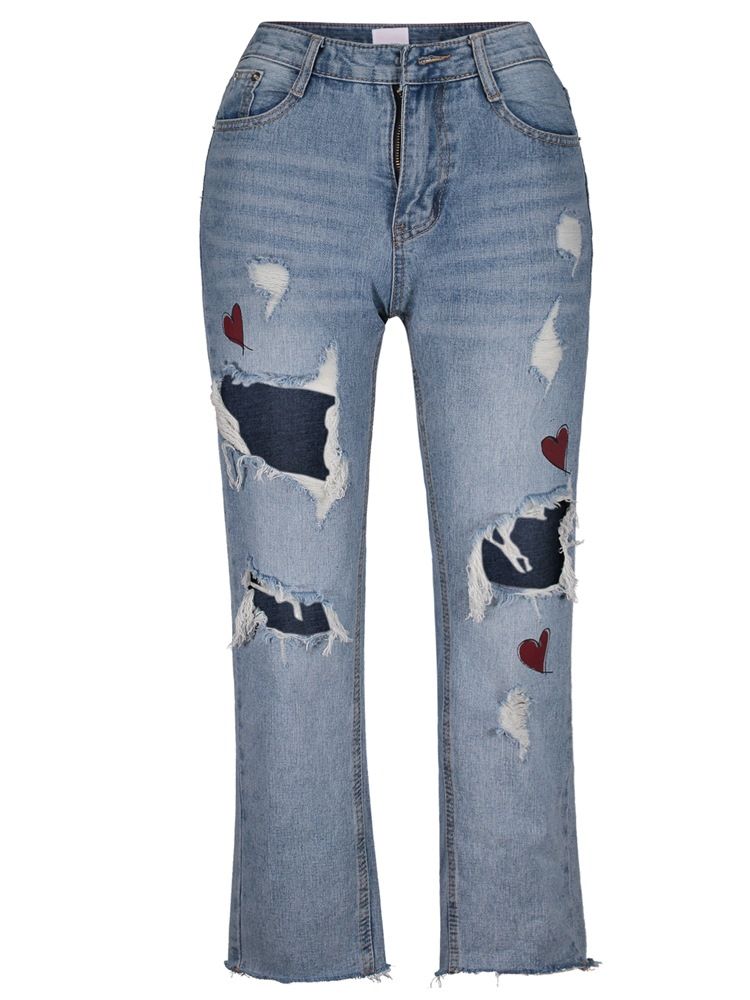 Jeans Femininos Slim Hole Na Altura Do Tornozelo