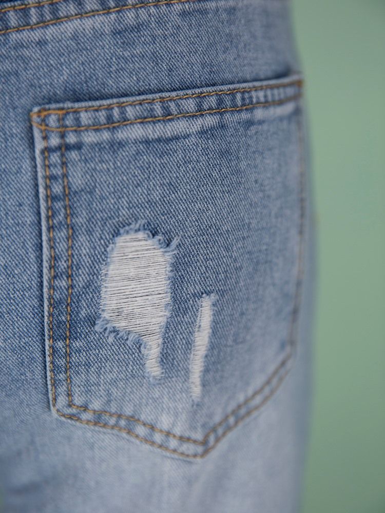 Jeans Femininos Slim Hole Na Altura Do Tornozelo