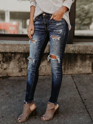 Jeans Skinny Denim Ripped Feminino