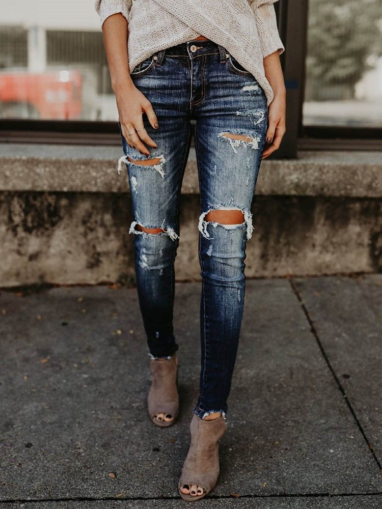 Jeans Skinny Denim Ripped Feminino