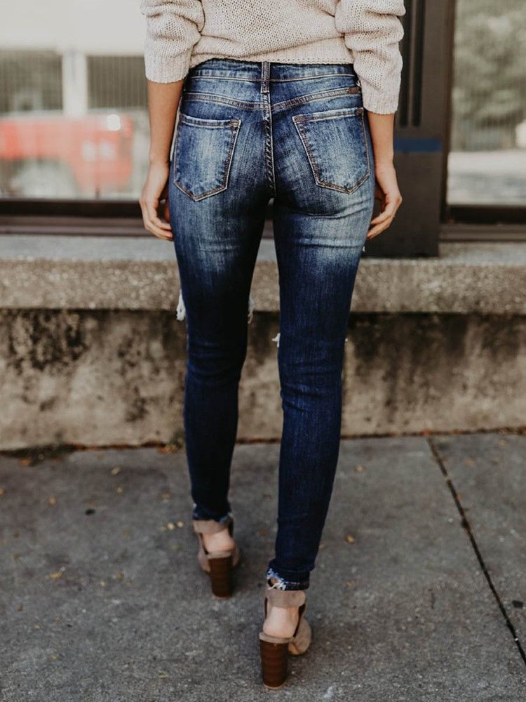 Jeans Skinny Denim Ripped Feminino