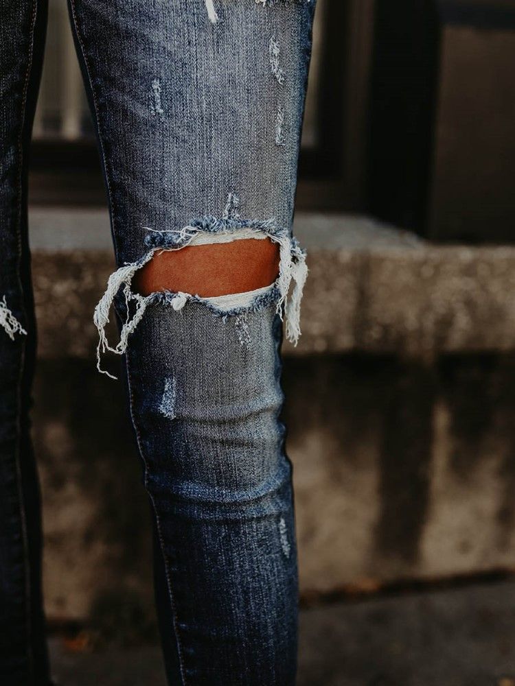Jeans Skinny Denim Ripped Feminino