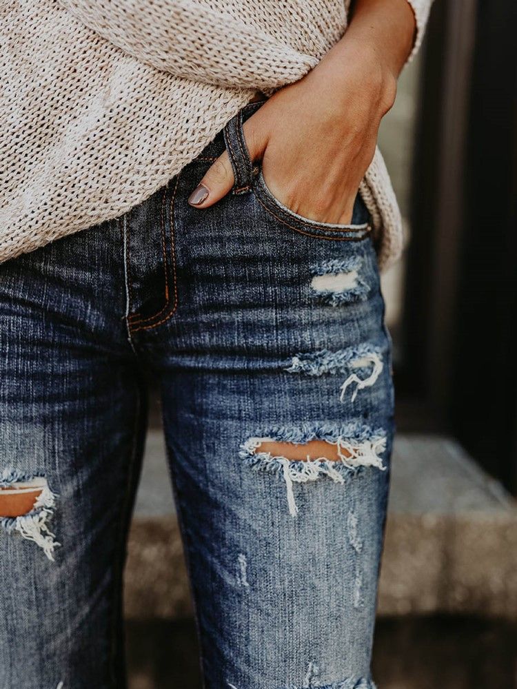 Jeans Skinny Denim Ripped Feminino