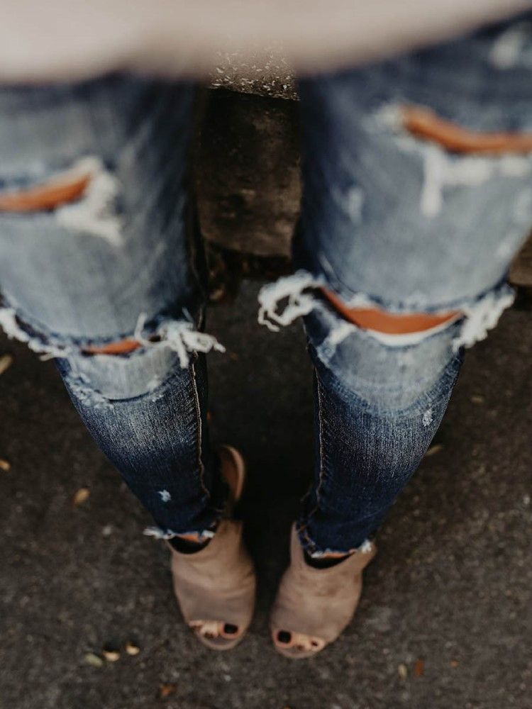 Jeans Skinny Denim Ripped Feminino