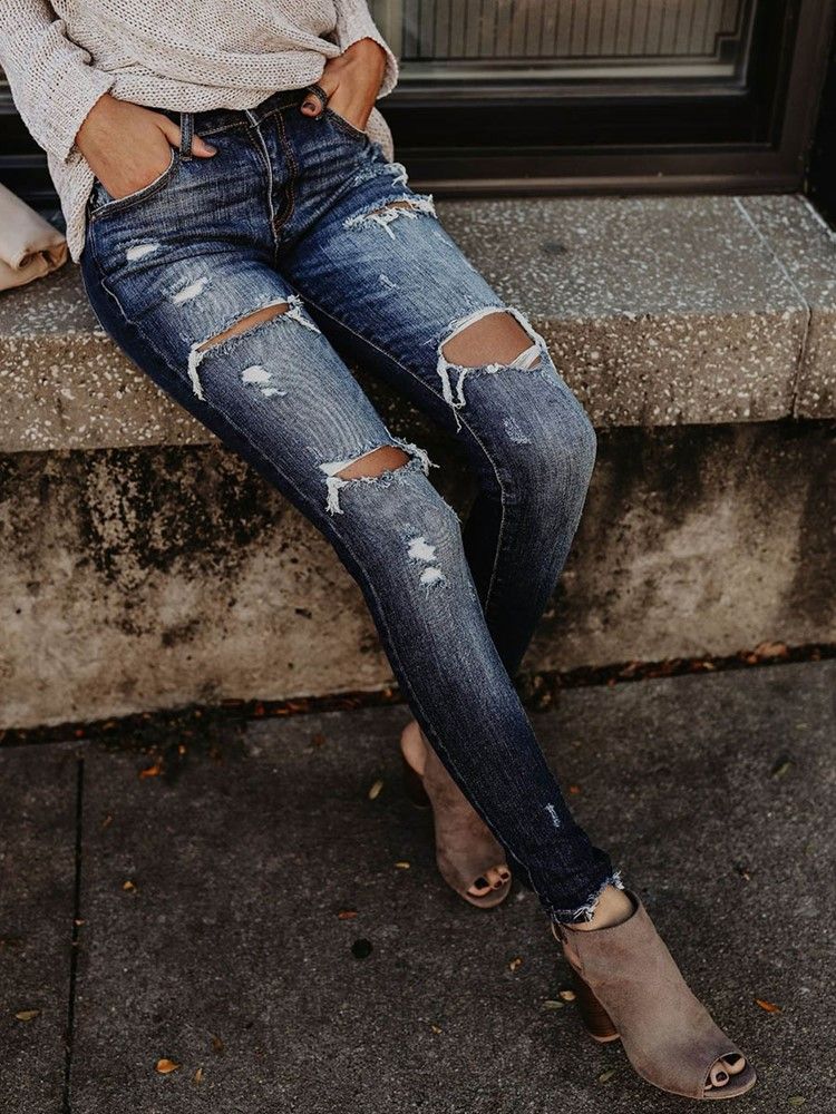 Jeans Skinny Denim Ripped Feminino