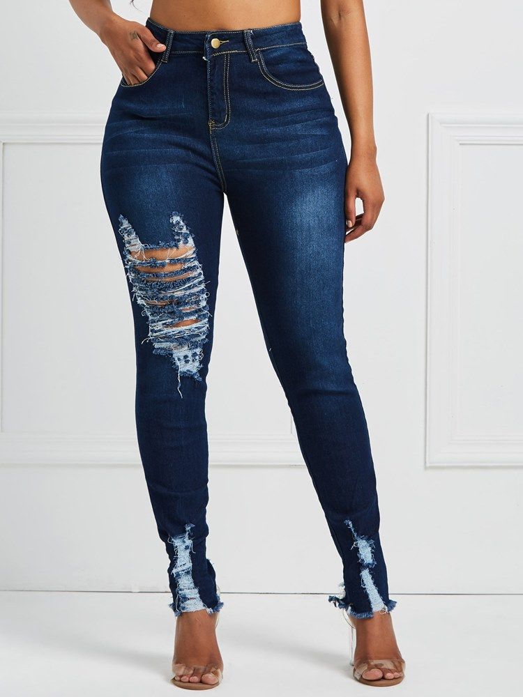 Jeans Skinny Ripped Feminino
