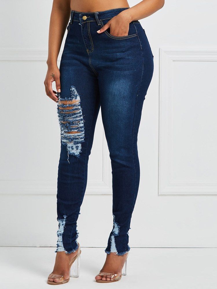 Jeans Skinny Ripped Feminino