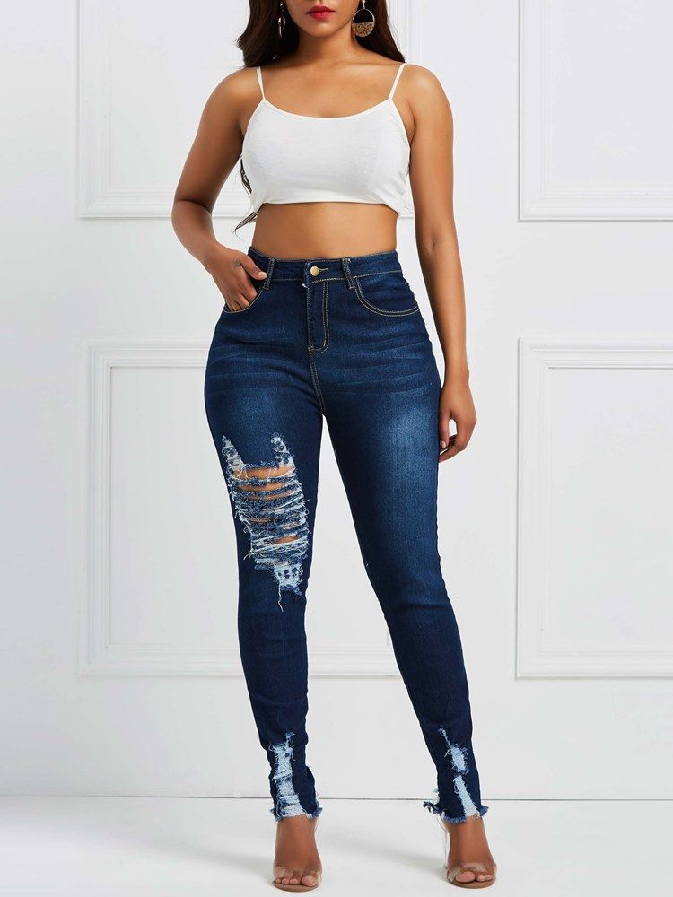Jeans Skinny Ripped Feminino