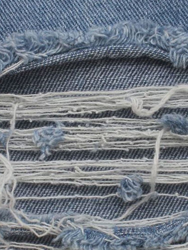 Jeans Stripe Hole Slim Zipper Femininos