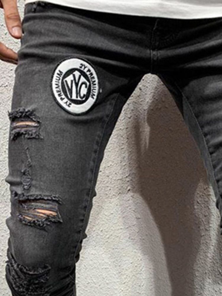 Lápis Letter Hole Estilo Casual Cintura Média Calça Jeans Masculina