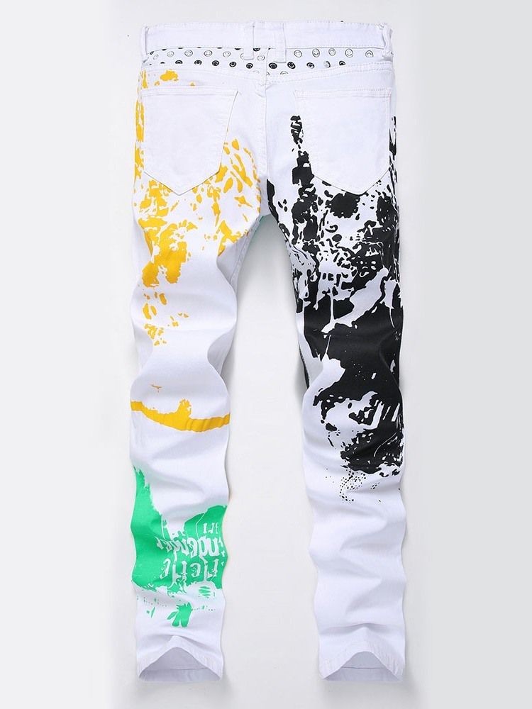 Moda Africana Dashiki Zipper Straight Color Block Cintura Média Calça Jeans Masculina
