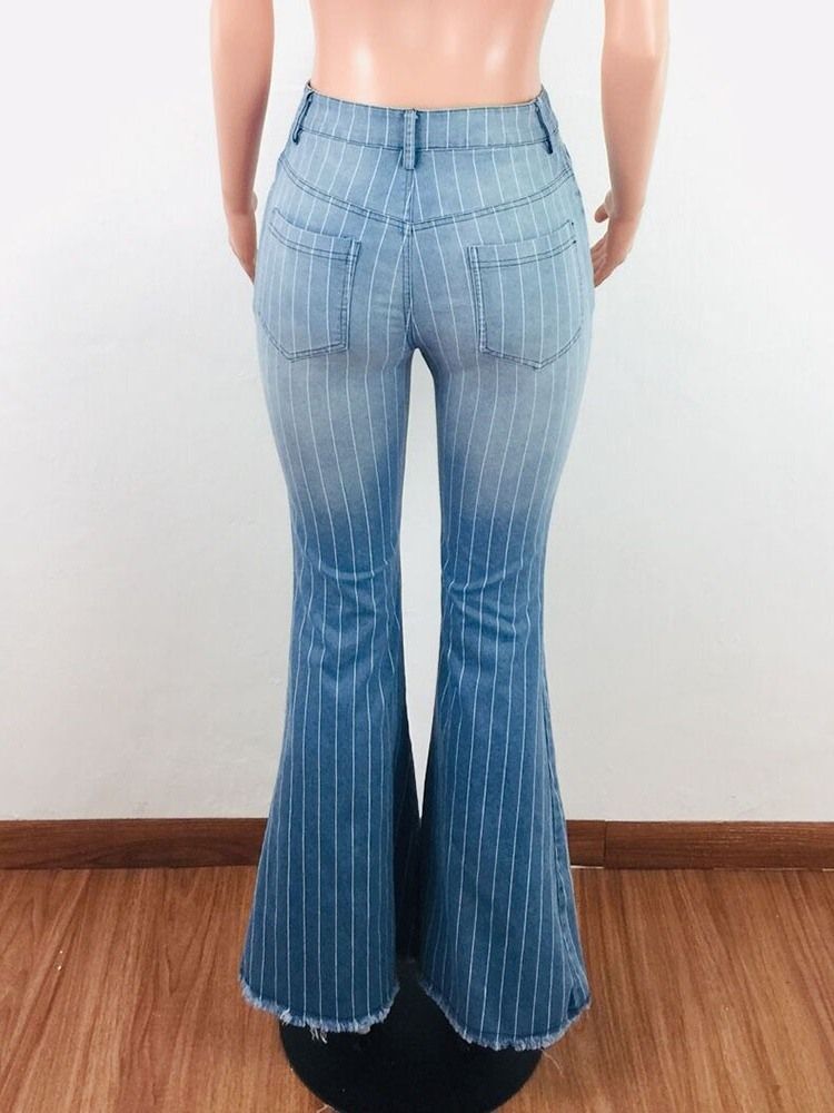 Moda Feminina Stripe Bellbottoms Print Slim Zipper Jeans