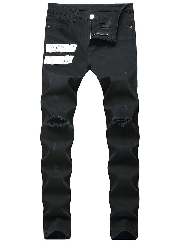 Patchwork Color Block Mens Ripped Jeans