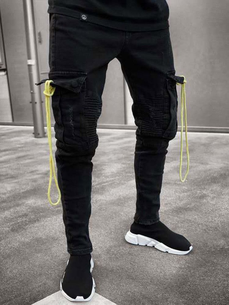 Pencil Pants Hole European Homens Jeans