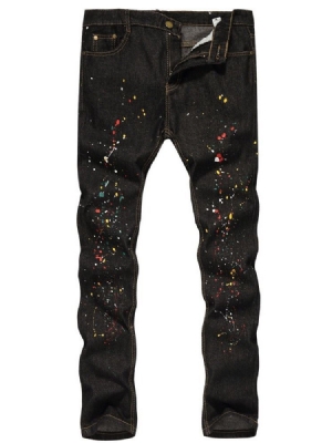 Respingos De Tinta Masculina Color Block Straight Zipper European Jeans