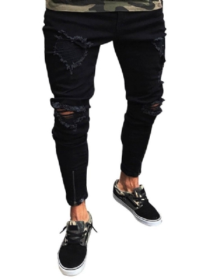 Roupas Masculinas Jeans Magros Rasgados Pretos