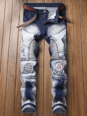 Straight Colour Blockwork Patchwork Cintura Média Masculina Slim Jeans