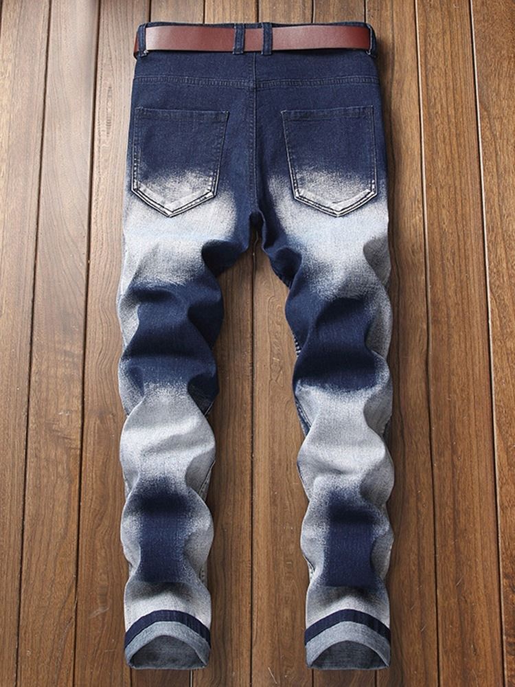 Straight Colour Blockwork Patchwork Cintura Média Masculina Slim Jeans
