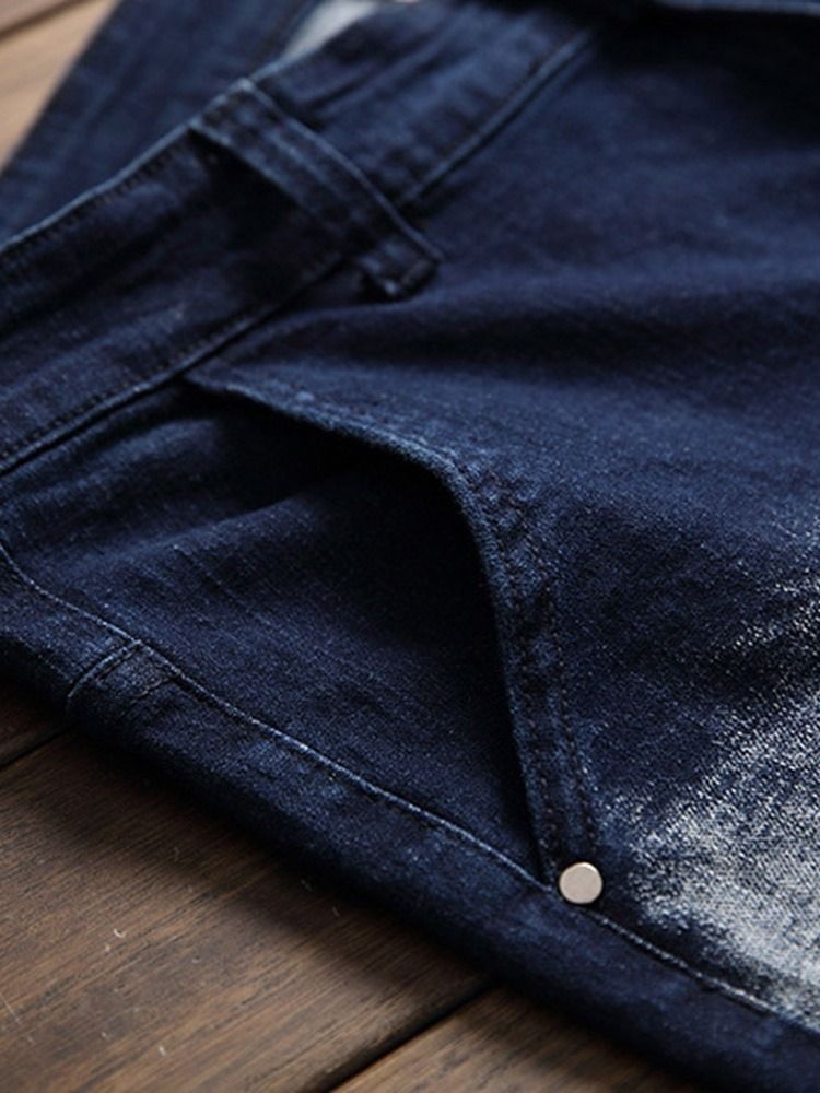 Straight Colour Blockwork Patchwork Cintura Média Masculina Slim Jeans
