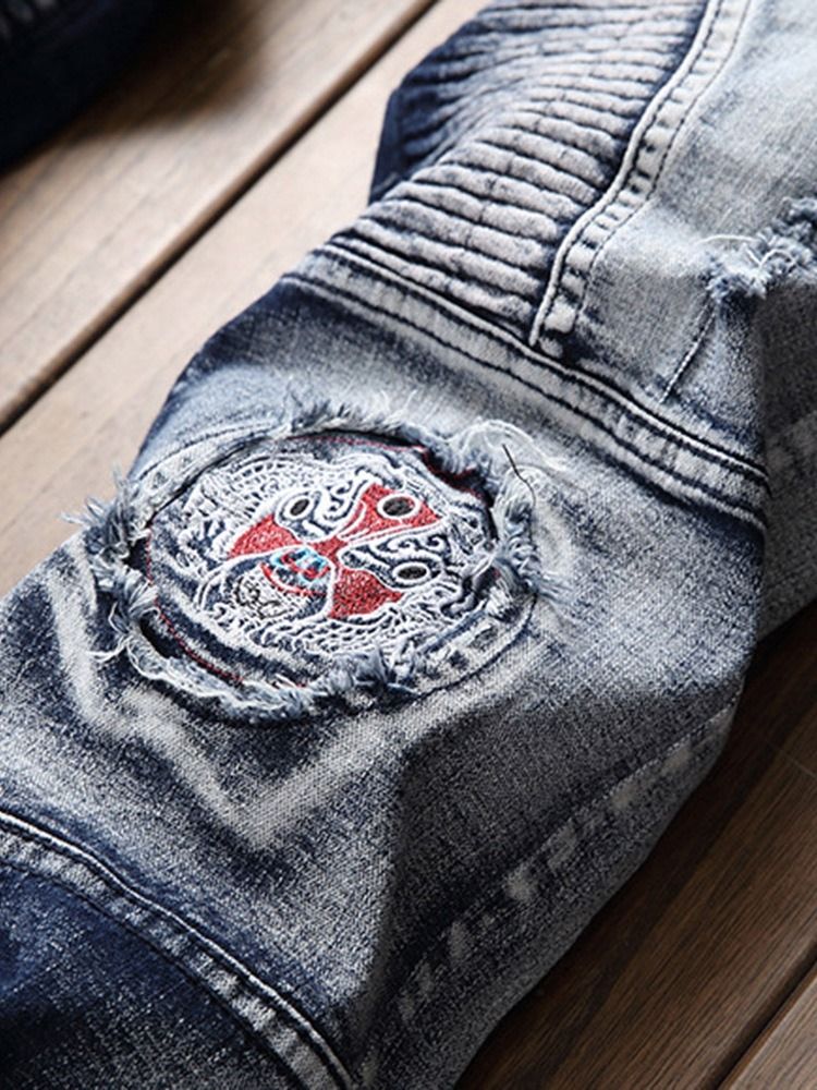 Straight Colour Blockwork Patchwork Cintura Média Masculina Slim Jeans