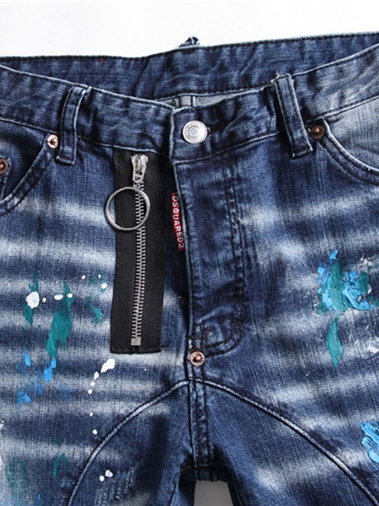 Straight Paint Splatters Masculino Com Botão Jeans Europeus